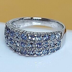 Natural Tanzanite 2mm 14K White‎ Gold on 925 Sterling Silver Ring Sz 7.5